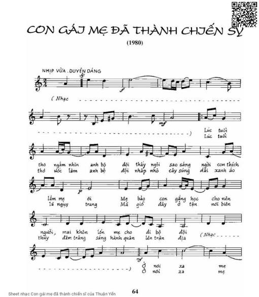 Sheet PDF of Con gái mẹ đã thành chiến sĩ