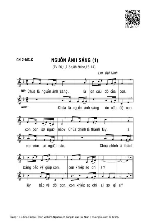 Sheet PDF of Thánh Vịnh 26, Nguồn ánh Sáng (1