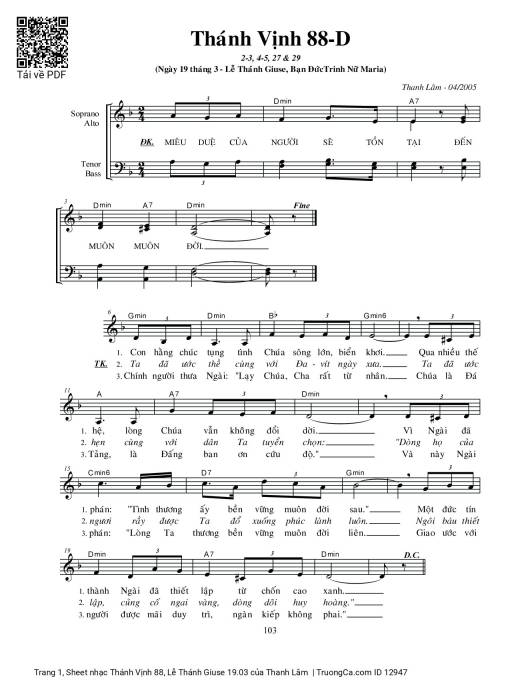 Thánh Vịnh 88, Lễ Thánh Giuse 19.03