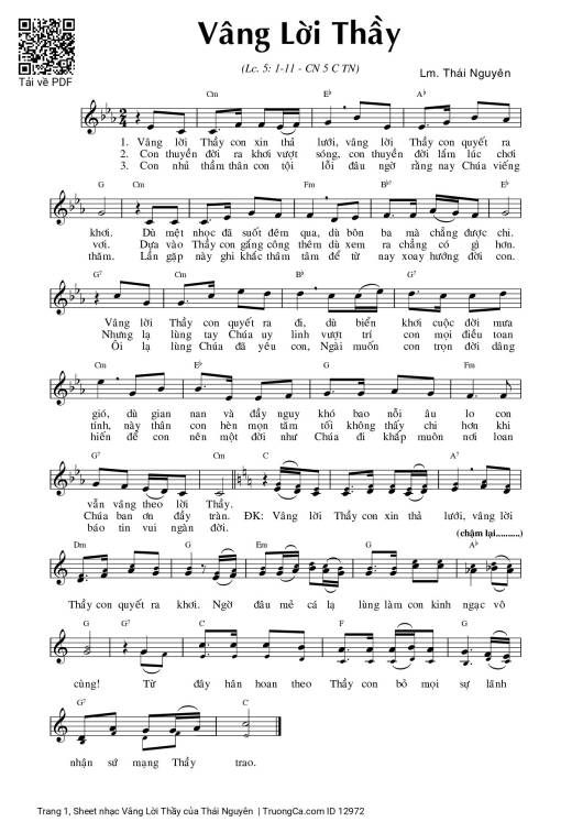 Sheet PDF of Vâng Lời Thầy