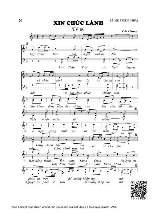 Sheet PDF of Thánh Vịnh 66, Xin Chúc Lành