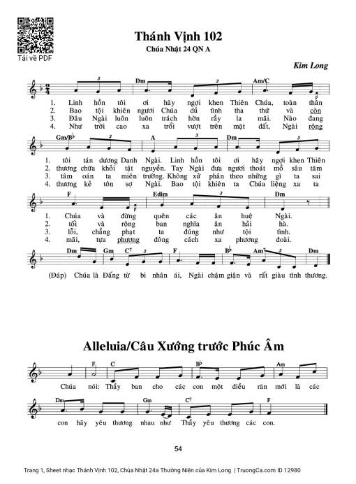 Sheet PDF of Thánh Vịnh 102, Chúa Nhật 24a Thường Niên