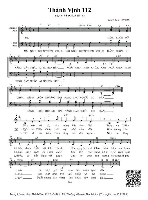 Sheet PDF of Thánh Vịnh 112, Chúa Nhật 25c Thường Niên