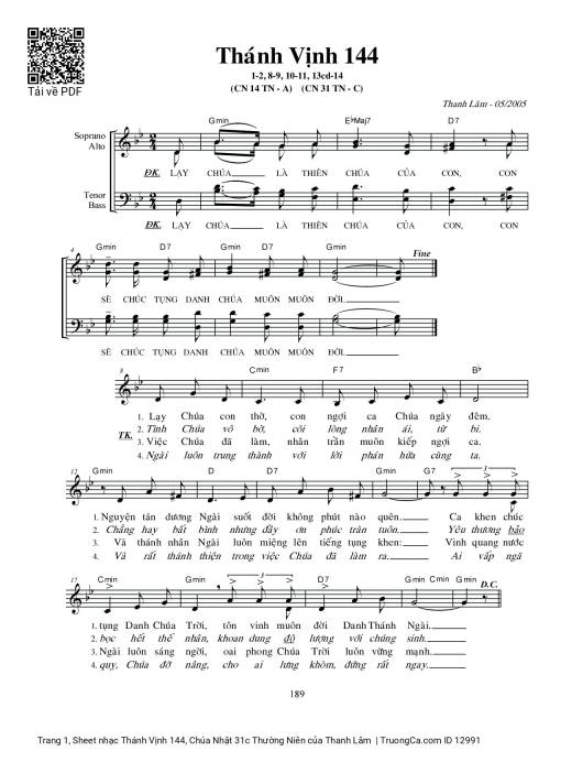 Sheet PDF of Thánh Vịnh 144, Chúa Nhật 31c Thường Niên