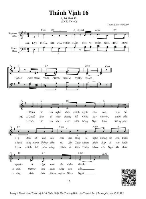 Sheet PDF of Thánh Vịnh 16, Chúa Nhật 32c Thường Niên