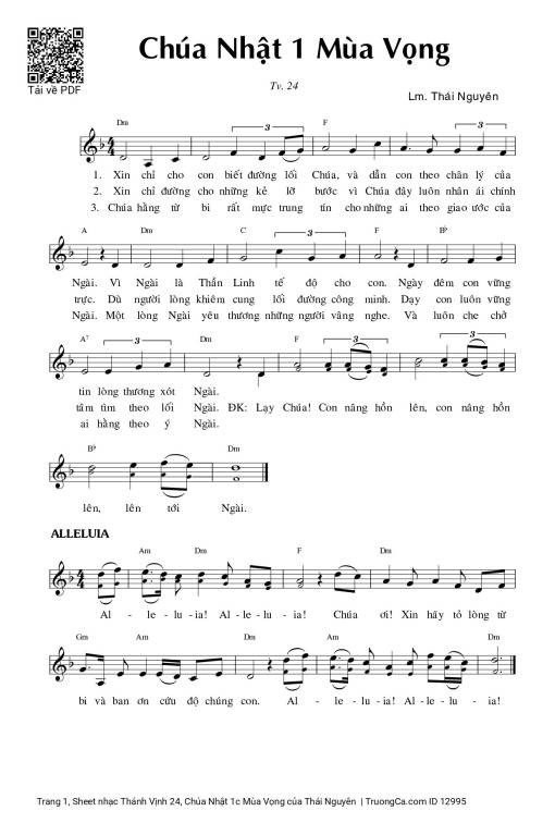 Sheet PDF of Thánh Vịnh 24, Chúa Nhật 1c Mùa Vọng