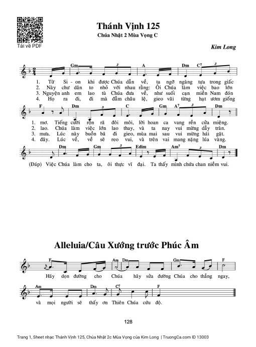Sheet PDF of Thánh Vịnh 125, Chúa Nhật 2c Mùa Vọng