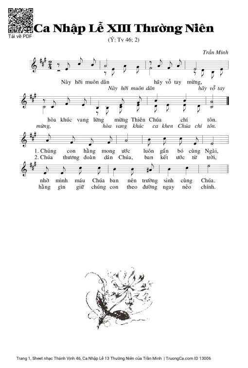 Sheet PDF of Thánh Vịnh 46, Ca Nhập Lễ 13 Thường Niên