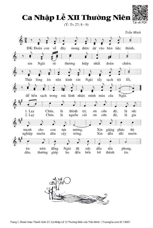 Sheet PDF of Thánh Vịnh 27, Ca Nhập Lễ 12 Thường Niên