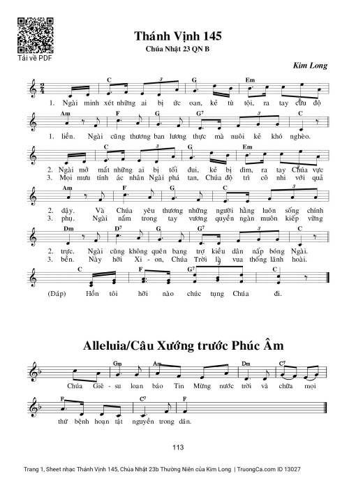 Sheet PDF of Thánh Vịnh 145, Chúa Nhật 23b Thường Niên