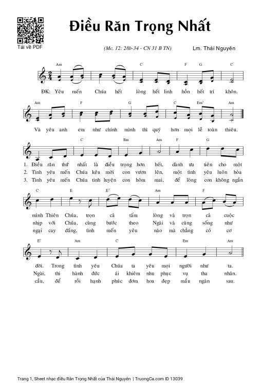 Sheet PDF of điều Răn Trọng Nhất