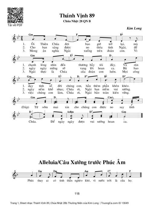 Sheet PDF of Thánh Vịnh 89, Chúa Nhật 28b Thường Niên