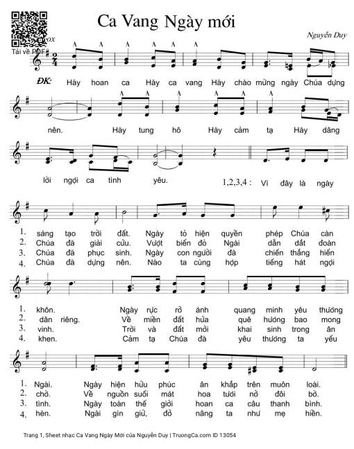 Sheet PDF of Ca Vang Ngày Mới