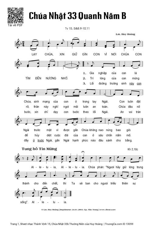 Sheet PDF of Thánh Vịnh 15, Chúa Nhật 33b Thường Niên
