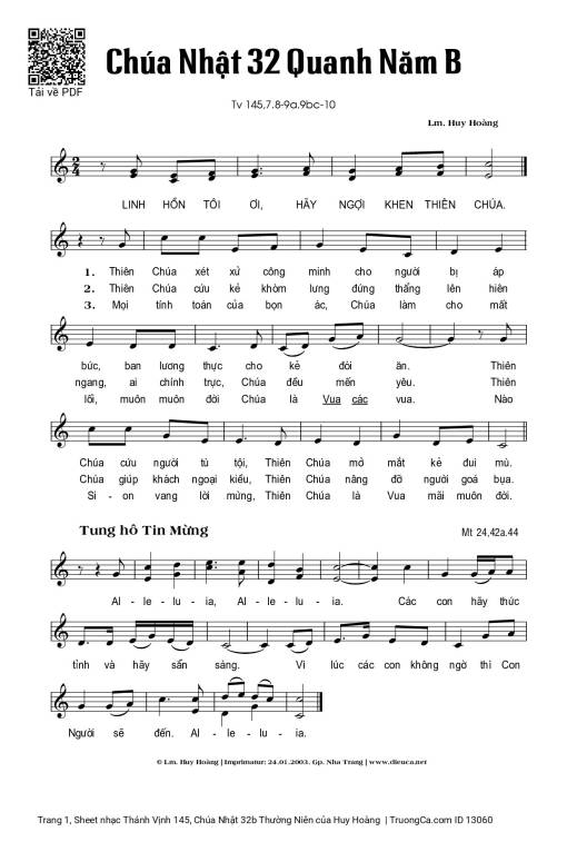 Sheet PDF of Thánh Vịnh 145, Chúa Nhật 32b Thường Niên