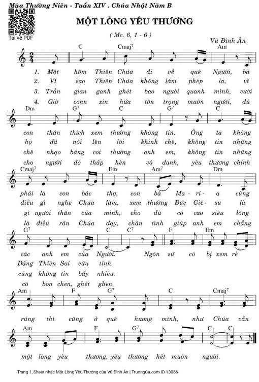 Sheet PDF of Một Lòng Yêu Thương