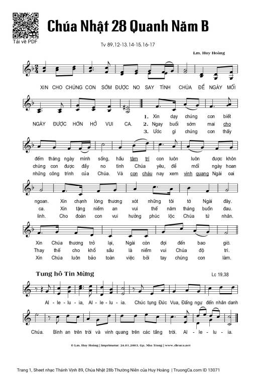 Sheet PDF of Thánh Vịnh 89, Chúa Nhật 28b Thường Niên