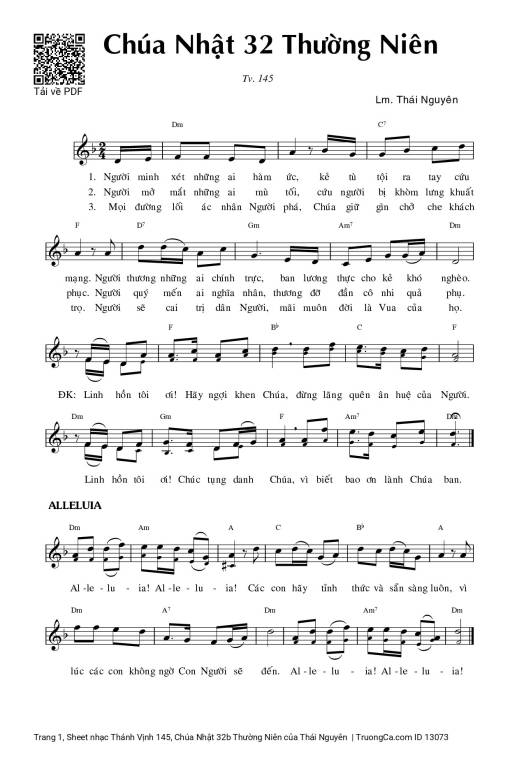 Sheet PDF of Thánh Vịnh 145, Chúa Nhật 32b Thường Niên