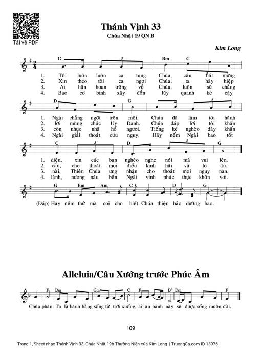 Sheet PDF of Thánh Vịnh 33, Chúa Nhật 19b Thường Niên