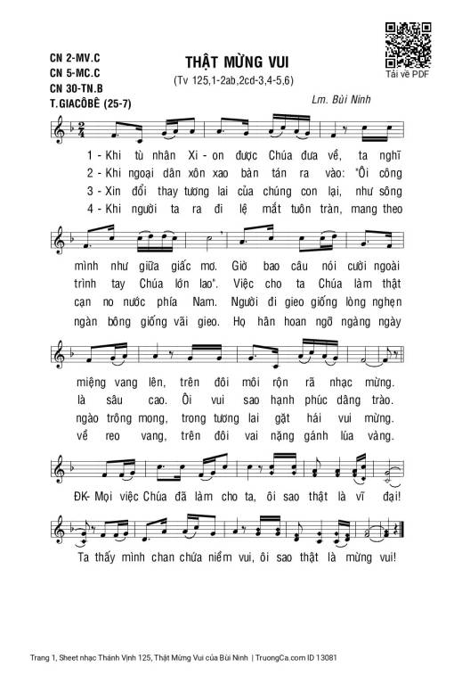 Sheet PDF of Thánh Vịnh 125, Thật Mừng Vui