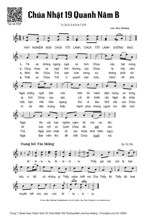 Sheet PDF of Thánh Vịnh 33, Chúa Nhật 19b Thường Niên
