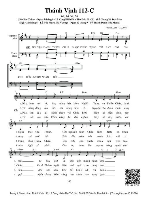 Sheet PDF of Thánh Vịnh 112, Lễ Cung Hiến đền Thờ đức Bà Cả 05.08