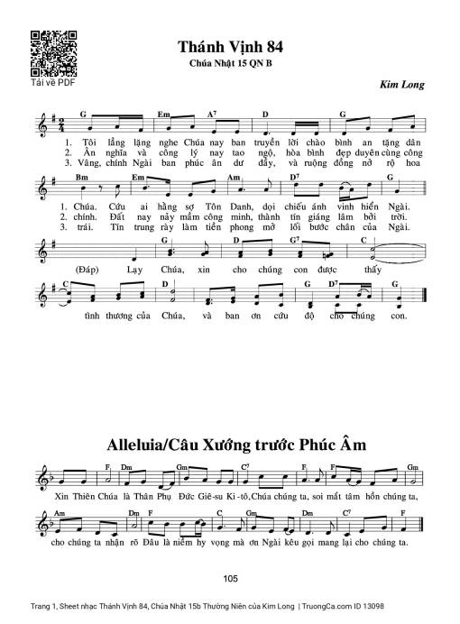 Sheet PDF of Thánh Vịnh 84, Chúa Nhật 15b Thường Niên