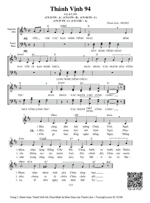 Sheet PDF of Thánh Vịnh 94, Chúa Nhật 3a Mùa Chay