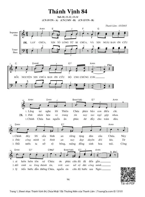 Sheet PDF of Thánh Vịnh 84, Chúa Nhật 15b Thường Niên