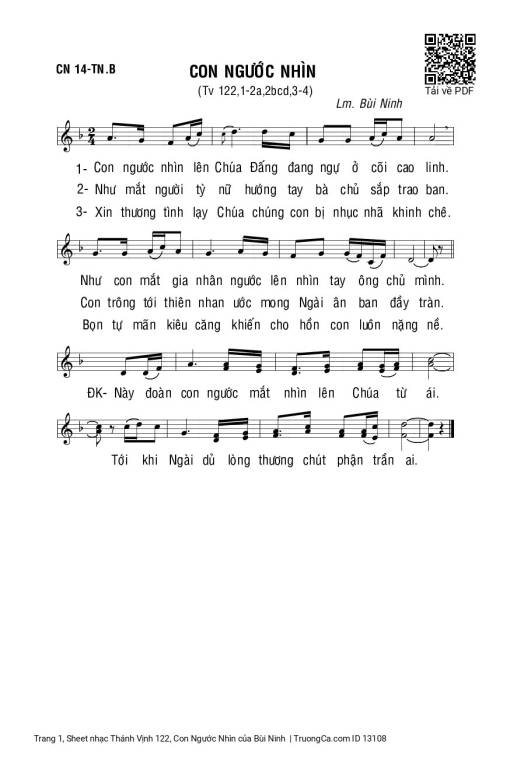 Sheet PDF of Thánh Vịnh 122, Con Ngước Nhìn