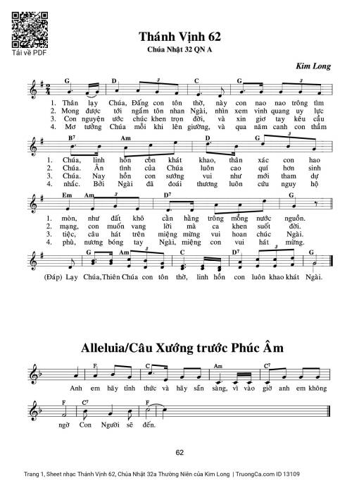 Sheet PDF of Thánh Vịnh 62, Chúa Nhật 32a Thường Niên