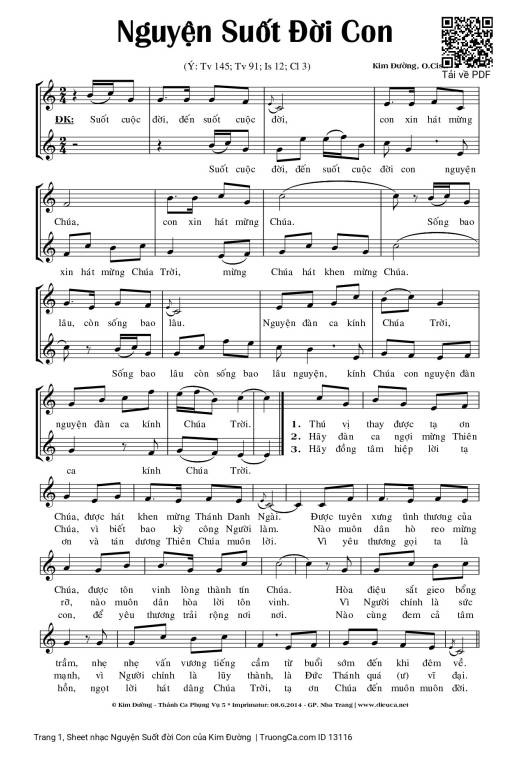 Sheet PDF of Nguyện Suốt đời Con
