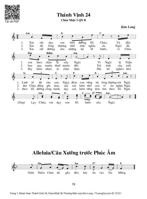 Sheet PDF of Thánh Vịnh 24, Chúa Nhật 3b Thường Niên