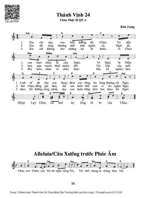 Sheet PDF of Thánh Vịnh 24, Chúa Nhật 26a Thường Niên