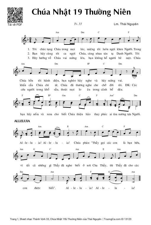 Sheet PDF of Thánh Vịnh 33, Chúa Nhật 19b Thường Niên