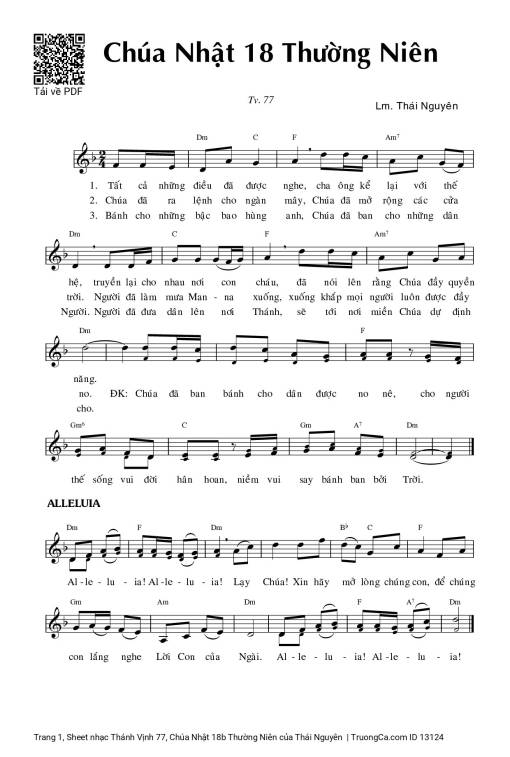 Sheet PDF of Thánh Vịnh 77, Chúa Nhật 18b Thường Niên