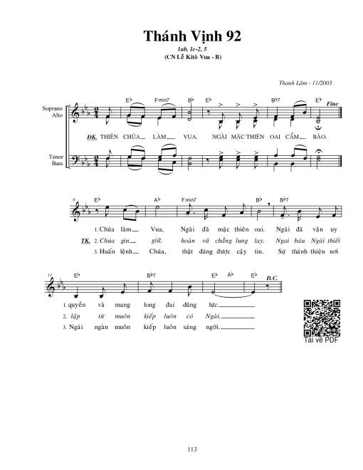 Sheet PDF of Thánh Vịnh 92, Chúa Nhật Lễ Kitô Vua - Năm B