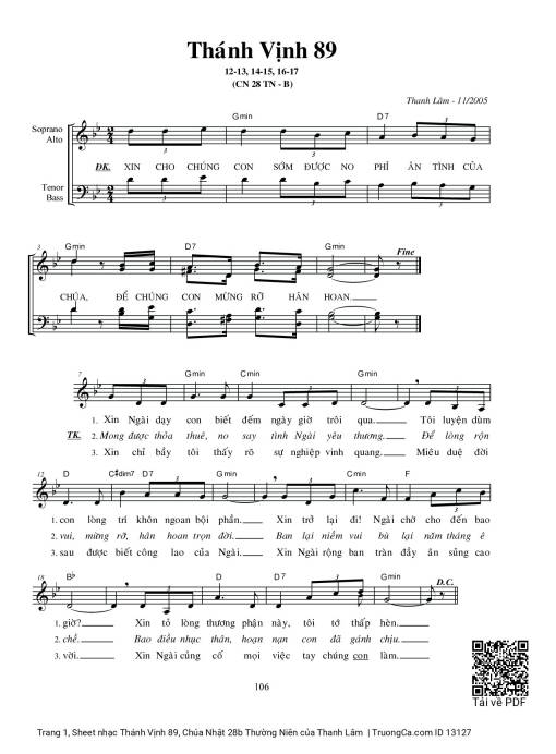 Sheet PDF of Thánh Vịnh 89, Chúa Nhật 28b Thường Niên