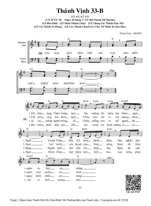 Sheet PDF of Thánh Vịnh 33, Chúa Nhật 19b Thường Niên