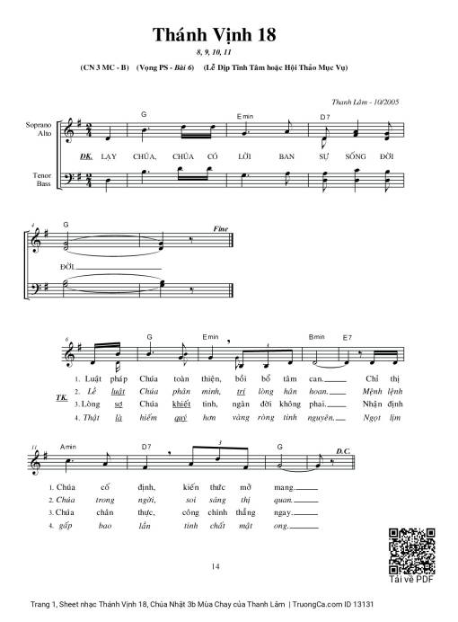 Sheet PDF of Thánh Vịnh 18, Chúa Nhật 3b Mùa Chay