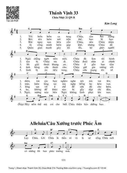 Sheet PDF of Thánh Vịnh 33, Chúa Nhật 21b Thường Niên