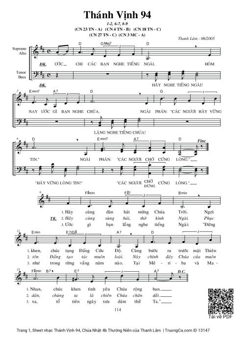 Sheet PDF of Thánh Vịnh 94, Chúa Nhật 4b Thường Niên