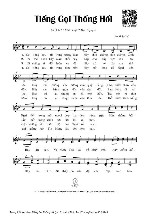 Sheet PDF of Tiếng Gọi Thống Hối (mc 3