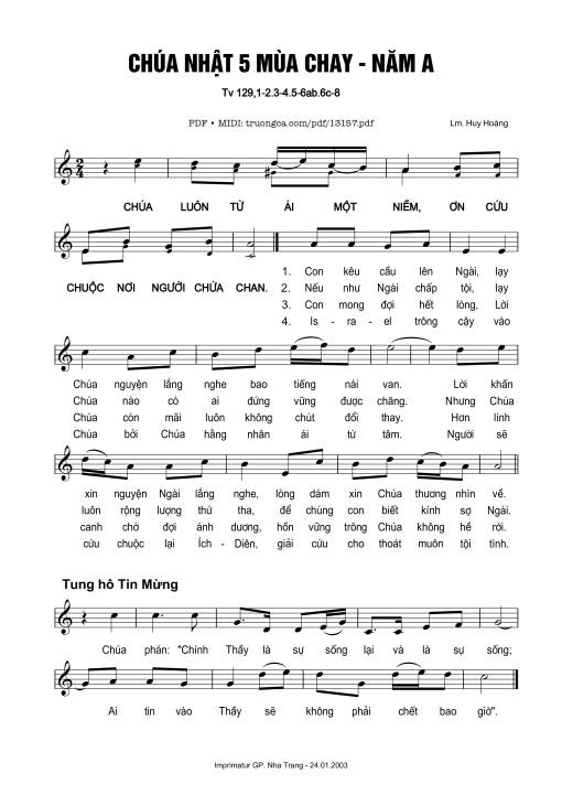 Thánh Vịnh 129, Chúa Nhật 5a Mùa Chay