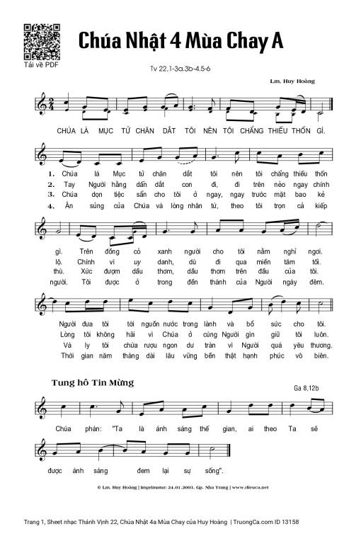Sheet PDF of Thánh Vịnh 22, Chúa Nhật 4a Mùa Chay