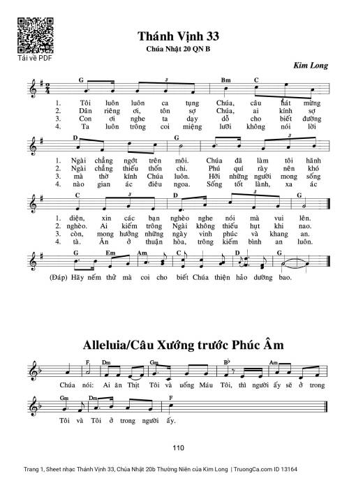 Sheet PDF of Thánh Vịnh 33, Chúa Nhật 20b Thường Niên