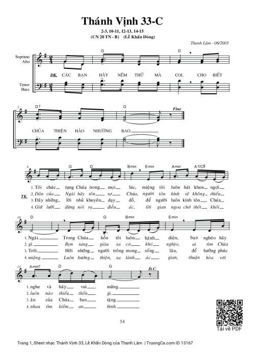 Sheet PDF of Thánh Vịnh 33, Lễ Khấn Dòng