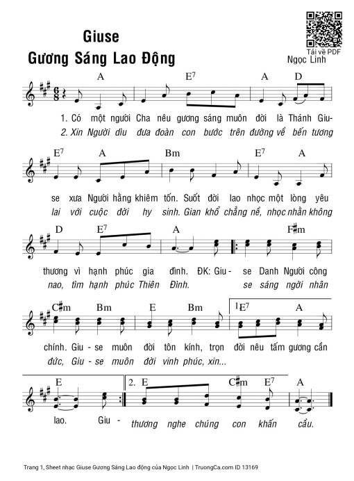 Sheet PDF of Giuse Gương Sáng Lao động