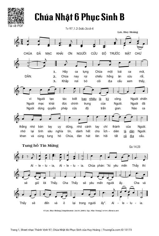 Sheet PDF of Thánh Vịnh 97, Chúa Nhật 6b Phục Sinh