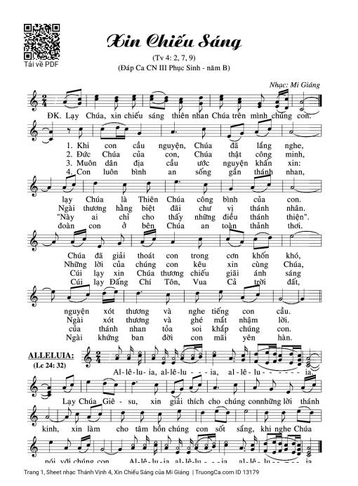 Sheet PDF of Thánh Vịnh 4, Xin Chiếu Sáng